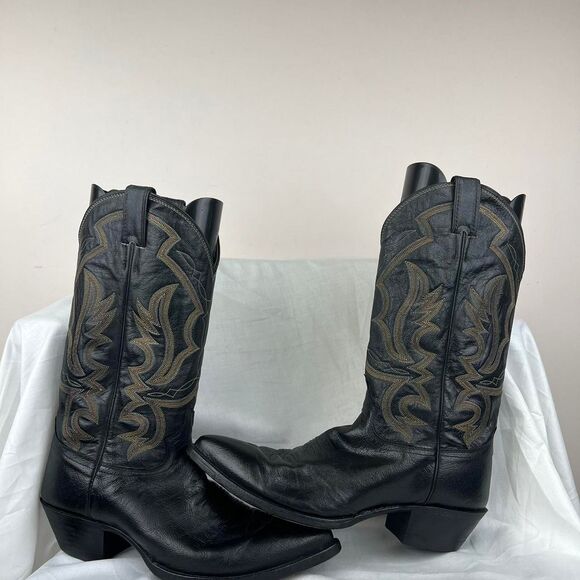 Justin Black Leather Western Cowboy Boots With Embroidered Details Size 10.5 D - Picture 1 of 7